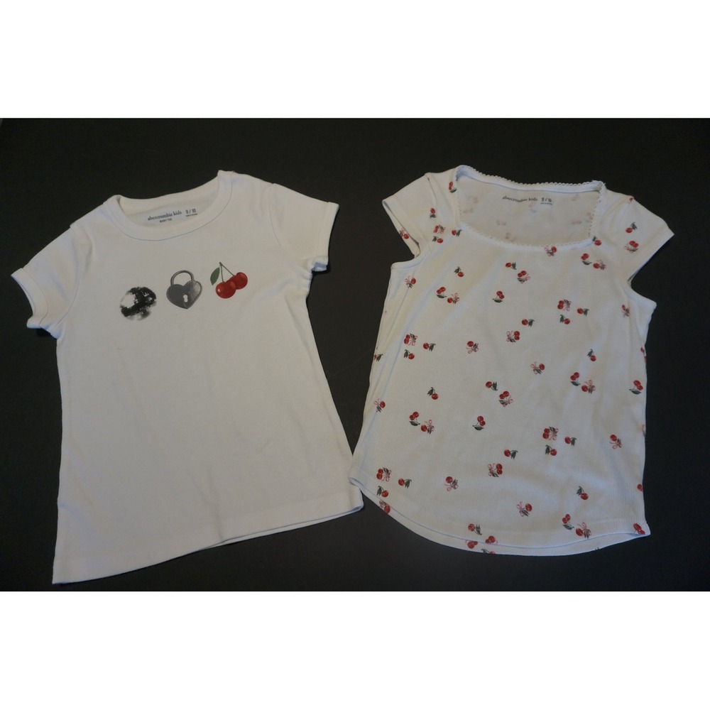 Abercrombie Kids Girls White Cherry Graphic Baby Tee Rib Knit Top Set Size 9/10